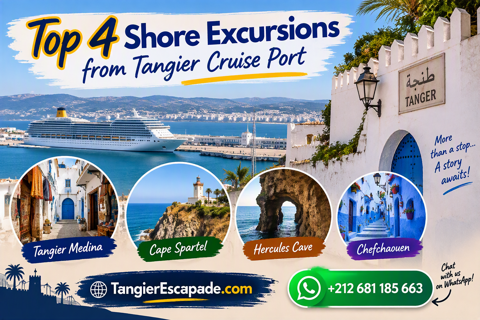 Tangier Shore Excursions & Tours from Cruise Port — TangierEscapade Tangier shore excursions and Tangier tours from the cruise port with a guide meeting cruise passengers at Tanger Ville Port, Morocco
